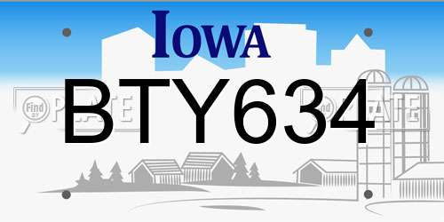 BTY634 Iowa License Plate