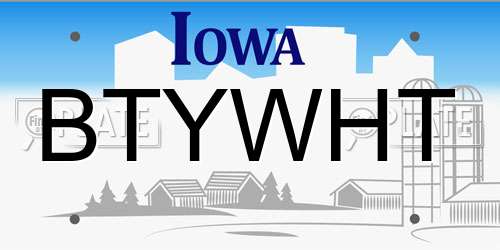 BTYWHT Iowa License Plate