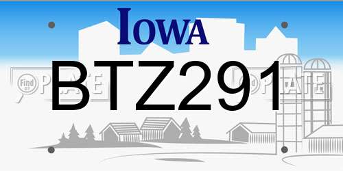 BTZ291 Iowa License Plate