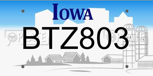 BTZ803 Iowa License Plate