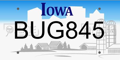 BUG845 Iowa License Plate