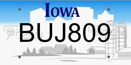 BUJ809 Iowa License Plate