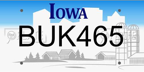 BUK465 Iowa License Plate