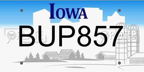 BUP857 Iowa License Plate