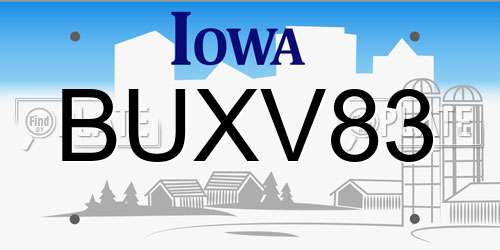 BUXV83 Iowa License Plate