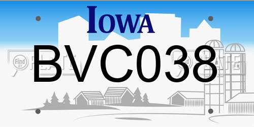 BVC038 Iowa License Plate
