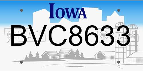 BVC8633 Iowa License Plate