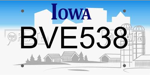 BVE538 Iowa License Plate