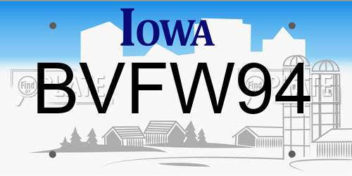 BVFW94 Iowa License Plate