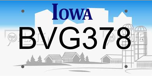 BVG378 Iowa License Plate