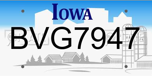 BVG7947 Iowa License Plate