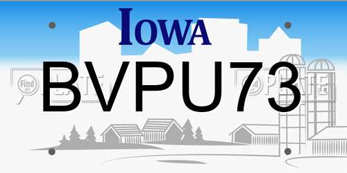 BVPU73 Iowa License Plate