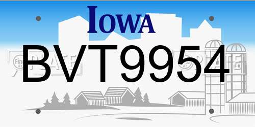 BVT9954 Iowa License Plate