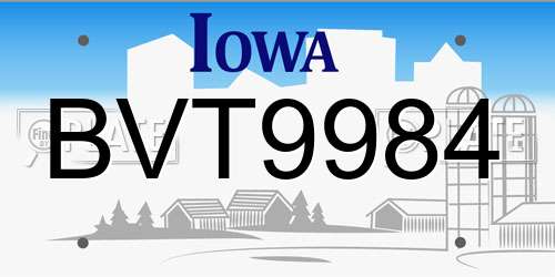 BVT9984 Iowa License Plate