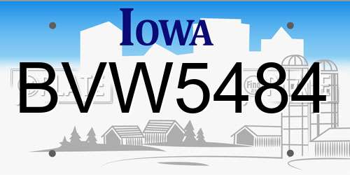 BVW5484 Iowa License Plate