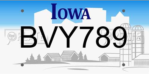 BVY789 Iowa License Plate