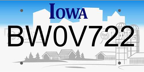 BW0V722 Iowa License Plate