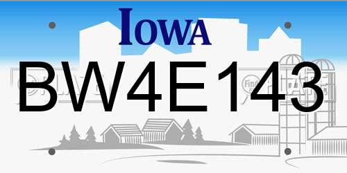 BW4E143 Iowa License Plate