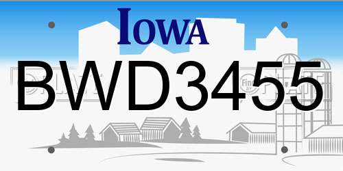 BWD3455 Iowa License Plate