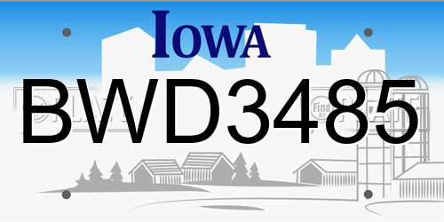BWD3485 Iowa License Plate