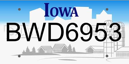 BWD6953 Iowa License Plate