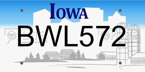 BWL572 Iowa License Plate