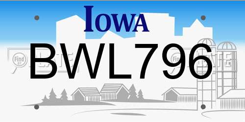 BWL796 Iowa License Plate