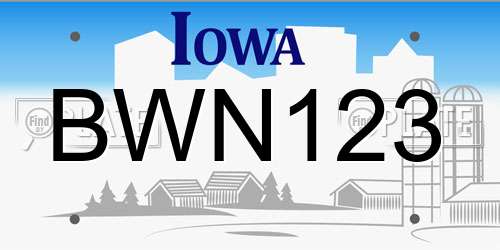 BWN123 Iowa License Plate