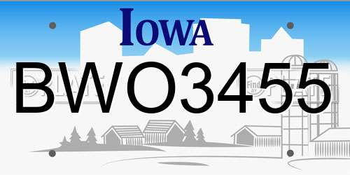 BWO3455 Iowa License Plate