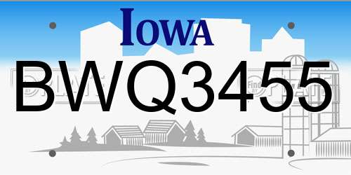 BWQ3455 Iowa License Plate