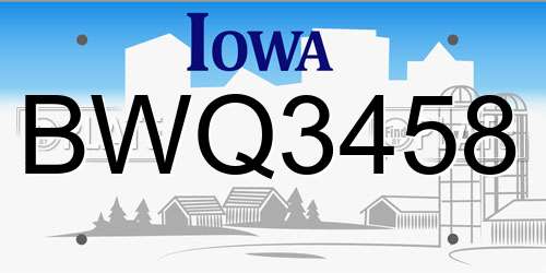 BWQ3458 Iowa License Plate