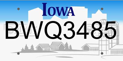 BWQ3485 Iowa License Plate