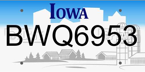 BWQ6953 Iowa License Plate