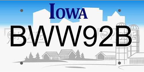 BWW92B Iowa License Plate