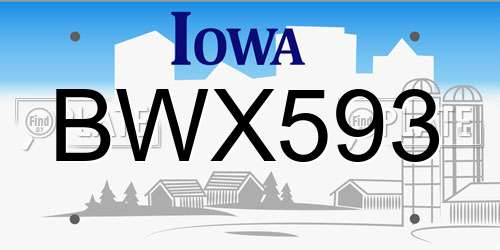 BWX593 Iowa License Plate