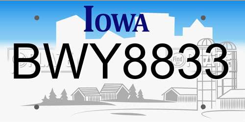 BWY8833 Iowa License Plate