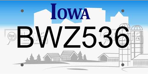 BWZ536 Iowa License Plate