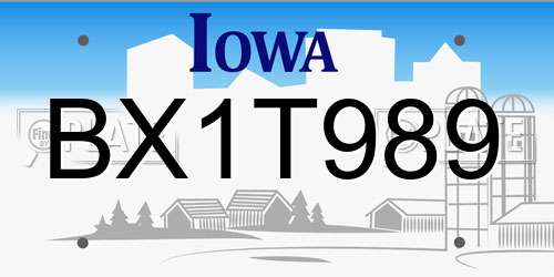 BX1T989 Iowa License Plate