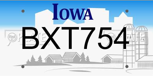 BXT754 Iowa License Plate