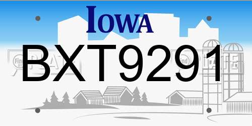 BXT9291 Iowa License Plate