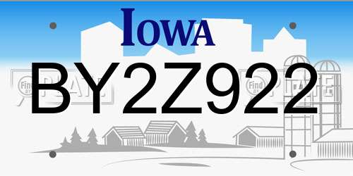 BY2Z922 Iowa License Plate