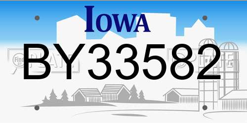 BY33582 Iowa License Plate
