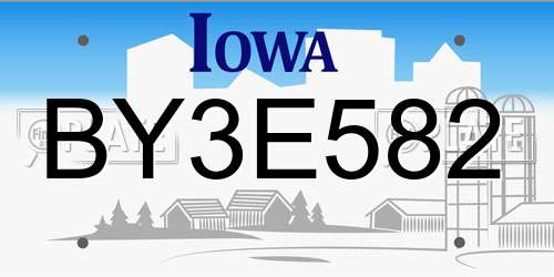BY3E582 Iowa License Plate