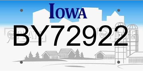 BY72922 Iowa License Plate