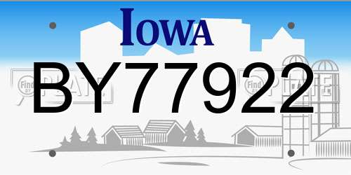 BY77922 Iowa License Plate
