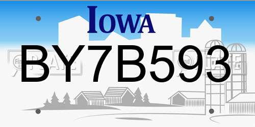 BY7B593 Iowa License Plate