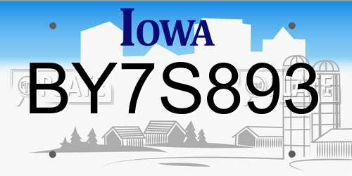 BY7S893 Iowa License Plate