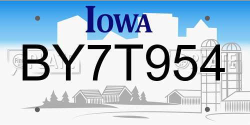 BY7T954 Iowa License Plate