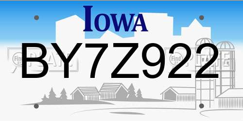 BY7Z922 Iowa License Plate