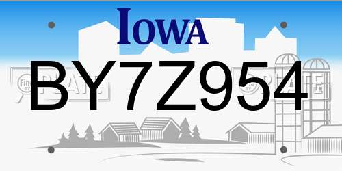 BY7Z954 Iowa License Plate